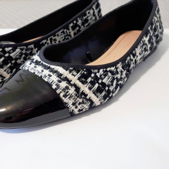 NWT Zara black, white & gold tweed-like flats w/ patent black rounded toe, 6 - Picture 11 of 14